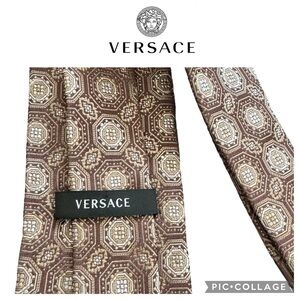 Versace brown, beige, gold 100% silk men tie